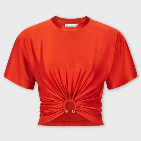 Paco Rabanne Tops - Paco Rabanne Red Orange Crop Top with Ring - NWOT - 38